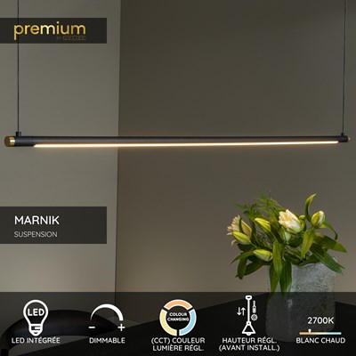 Lucide MARNIK - Suspension - Ø 2,5 cm - LED Dim. - CCT - 1x22W 2700K/4000K - Détecteur à balayage manuel - Noir | Premium